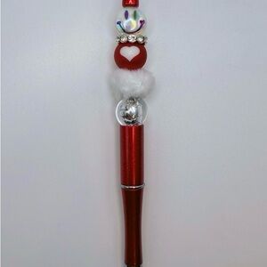 Red Beaded Pen with Heart and Smile Accents